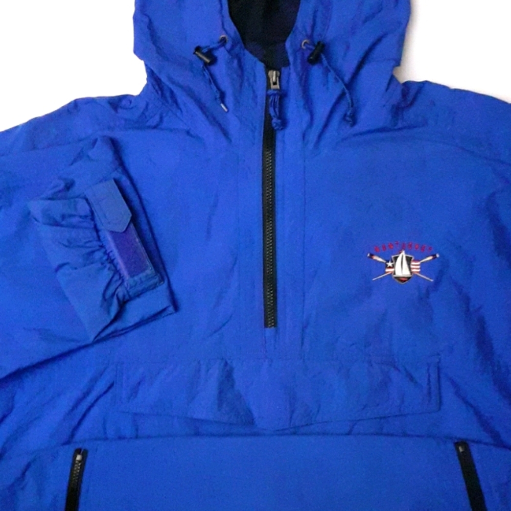 Cheyenne River Rain Jacket Hoodie Blue Nantucket Sailng Team Emblem  Size Large